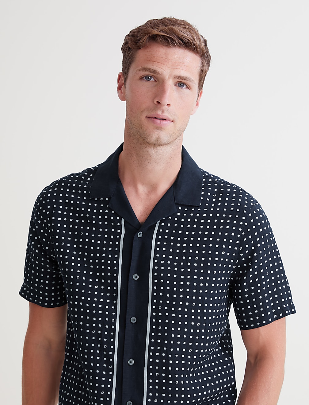 Linen Tencel Border Print Shirt