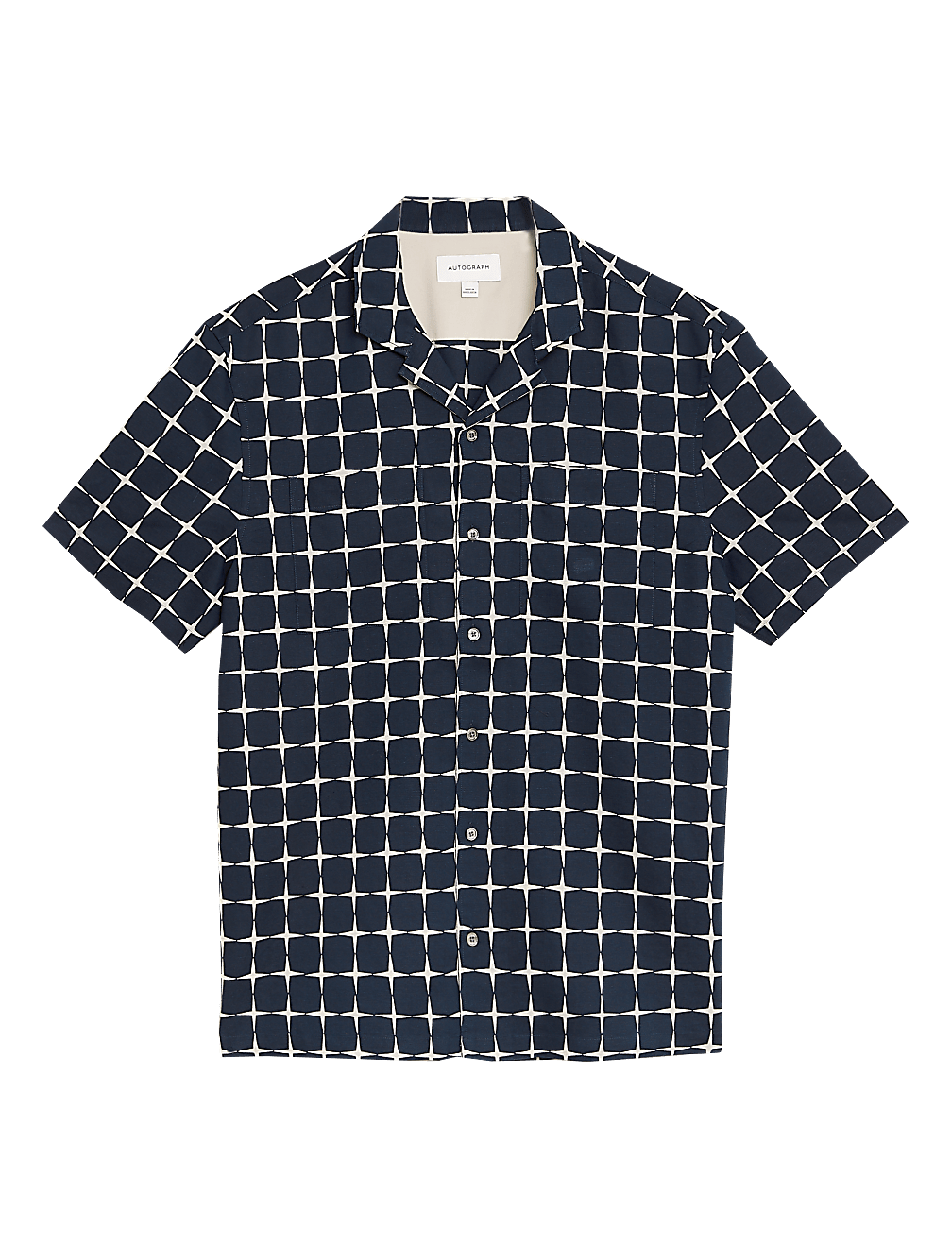 Linen Geometric Print Revere Shirt