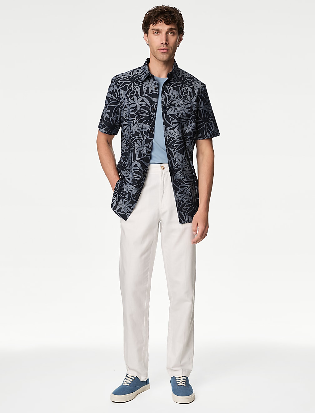Easy Iron Pure Cotton Palm Print Shirt