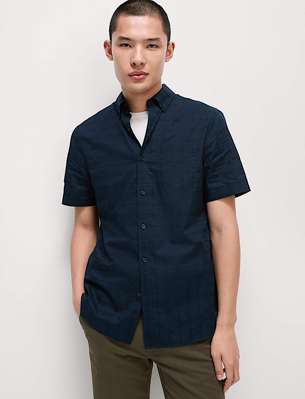 Easy Iron Pure Cotton Textured Shirt