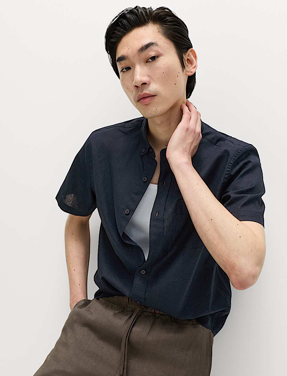 Regular Fit Linen Rich Short Sleeve Shirt