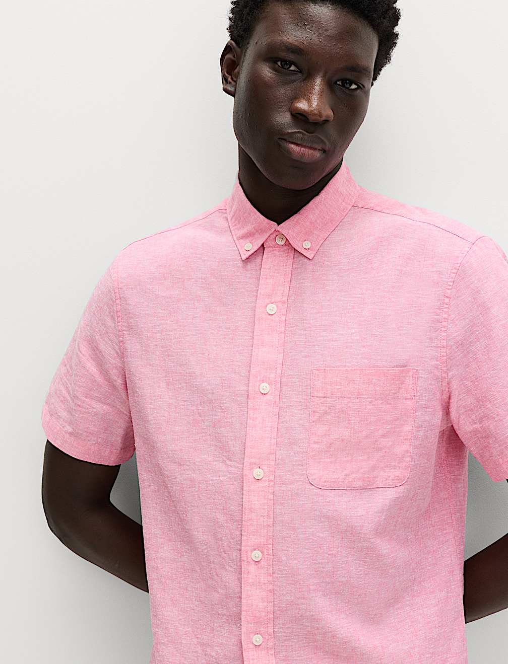 Regular Fit Linen Rich Short Sleeve Shirt