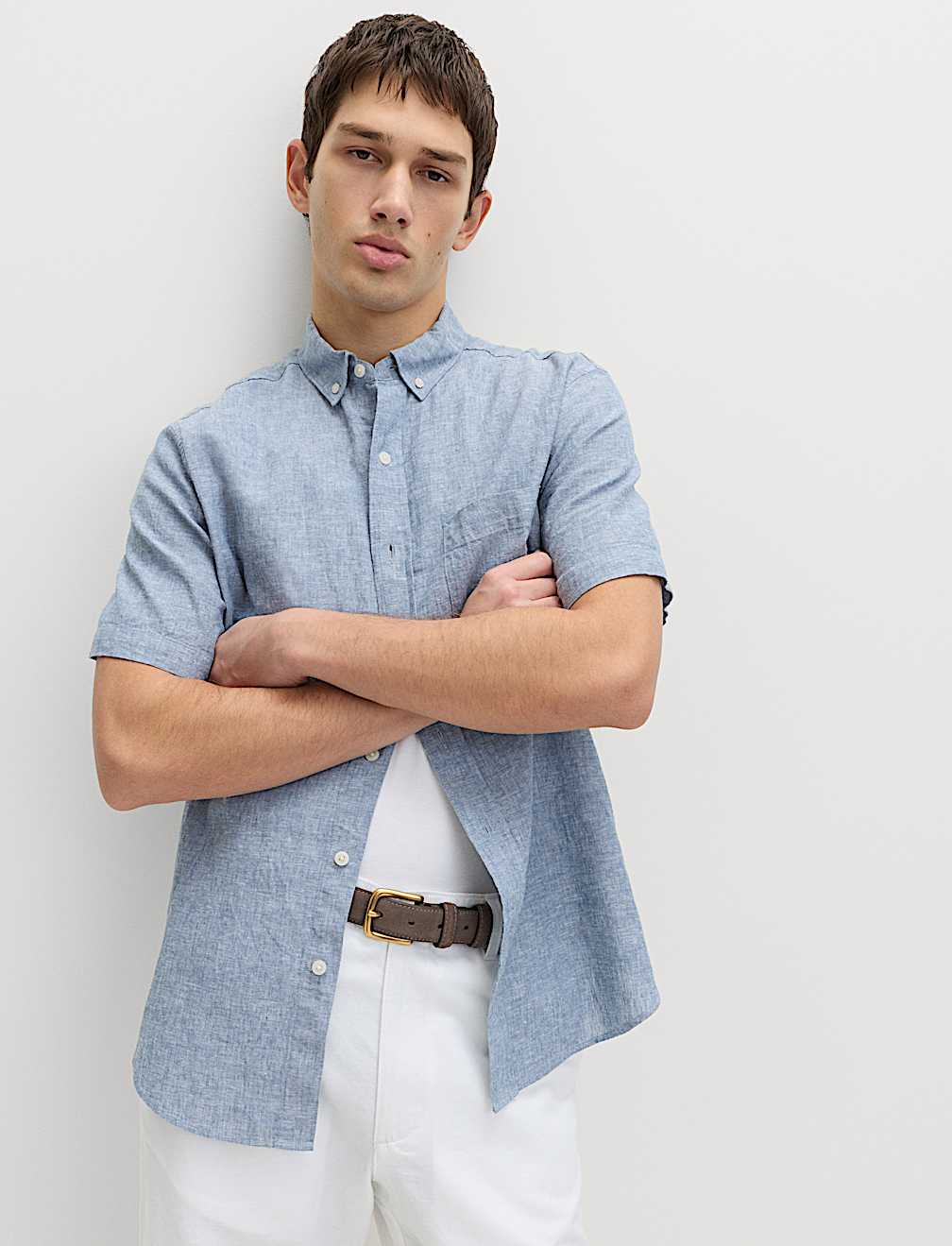Regular Fit Linen Rich Short Sleeve Shirt
