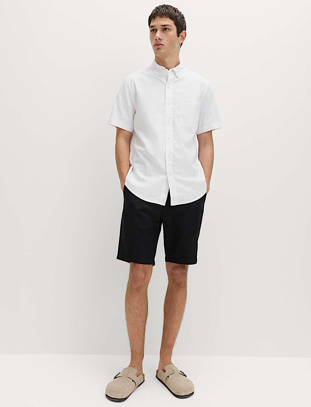 Regular Fit Linen Rich Short Sleeve Shirt