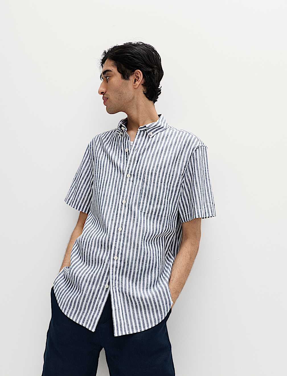Regular Fit Linen Rich Short Sleeve Shirt
