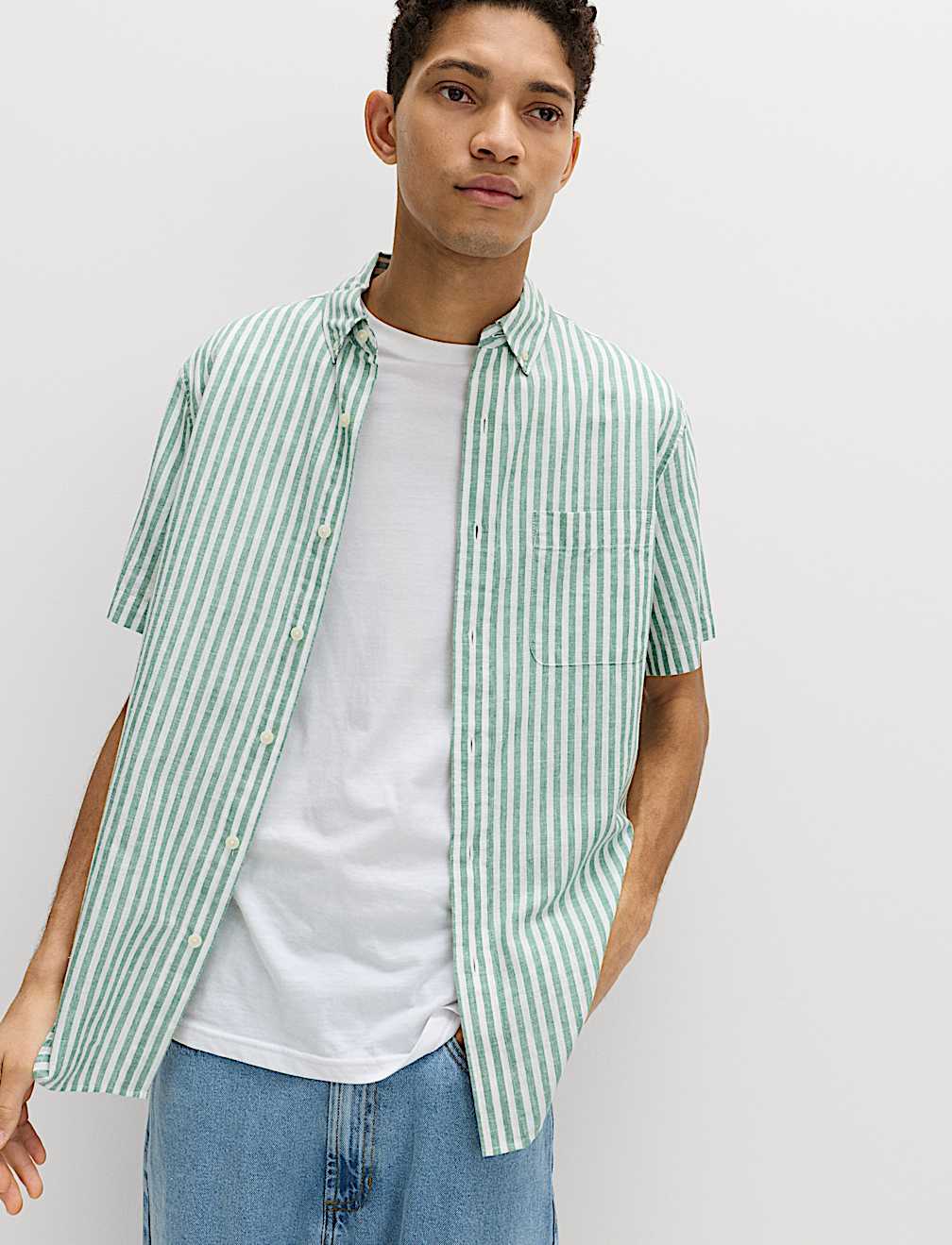 Regular Fit Linen Rich Short Sleeve Shirt