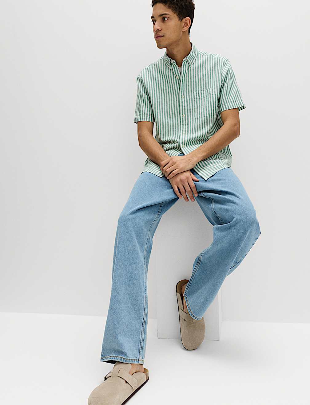 Regular Fit Linen Rich Short Sleeve Shirt