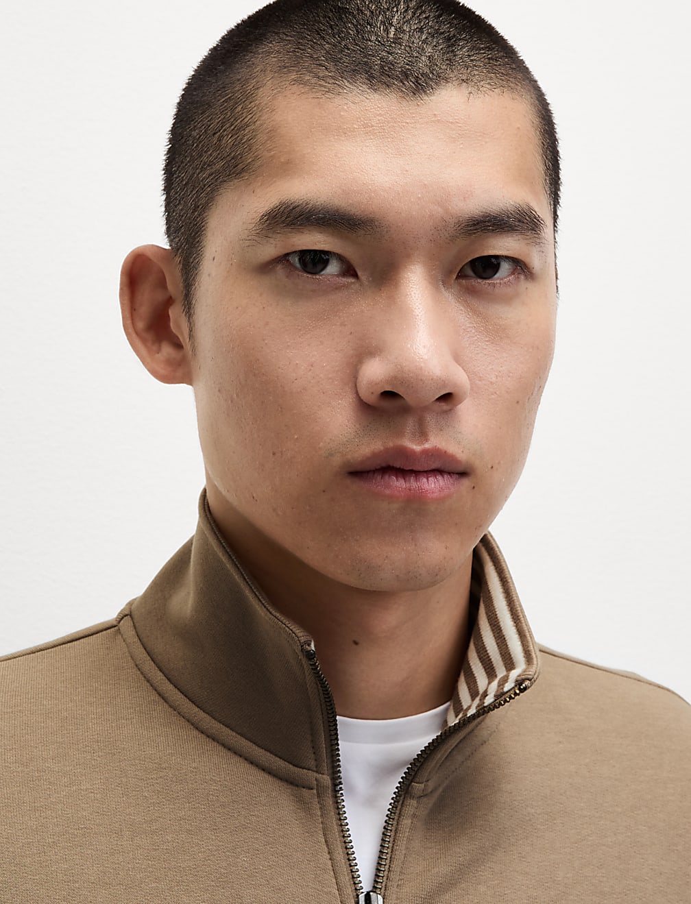 Pure Cotton Zip Up Funnel Neck Sweatshirt