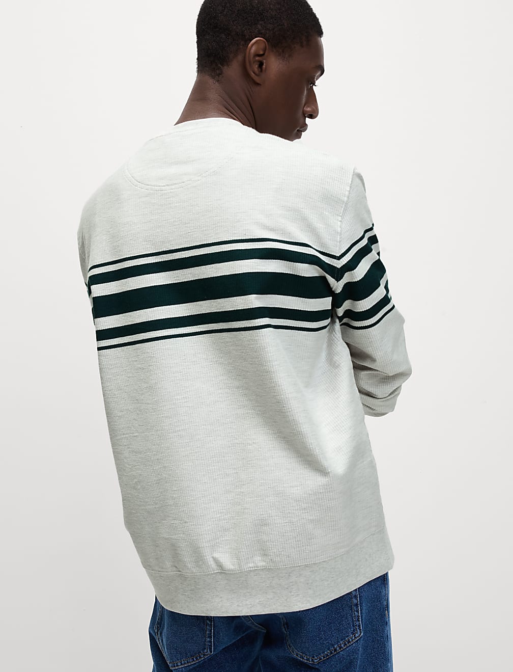 Cotton Rich Waffle Striped Sweatshirt