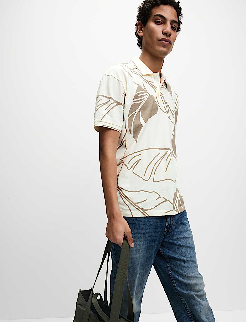 Pure Cotton Exploded Palm Print Polo Shirt