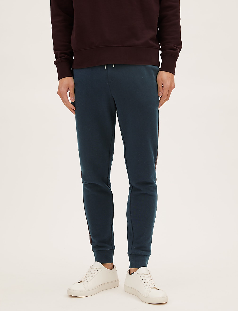 Side Stripe Cuffed Pure Cotton Joggers
