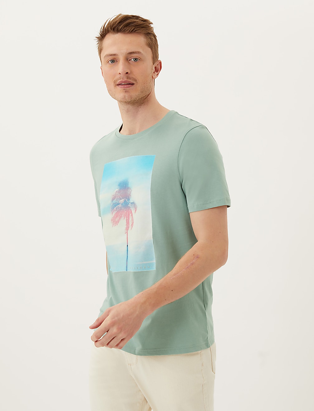 Pure Cotton Palm Photoreel Graphic T-Shirt