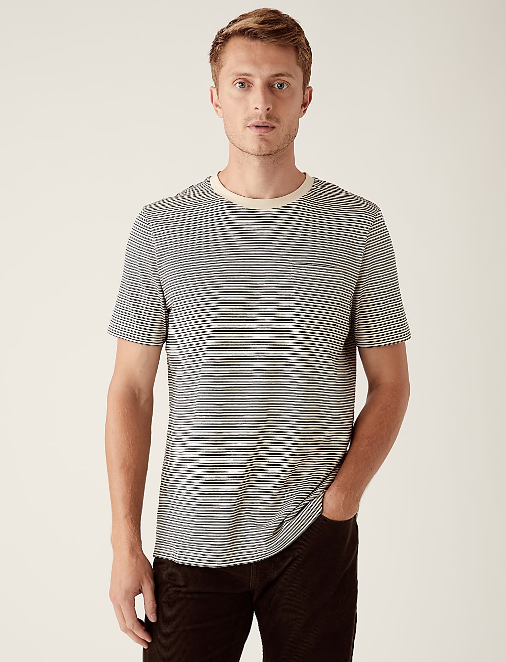Pure Cotton Textured Striped T-Shirt