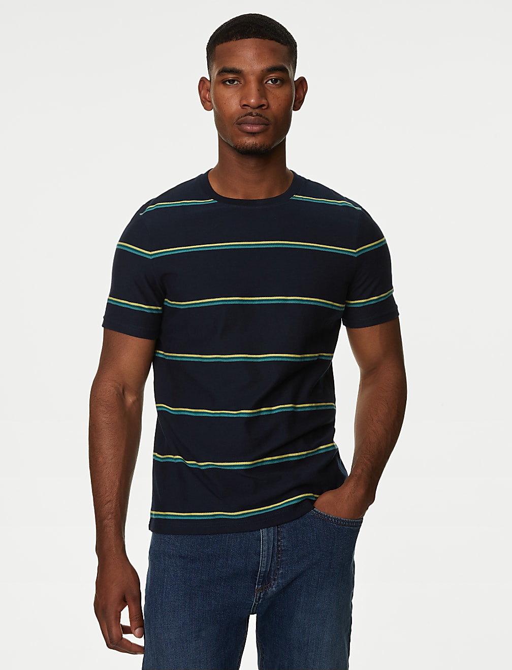 Pure Cotton Textured Striped T-Shirt
