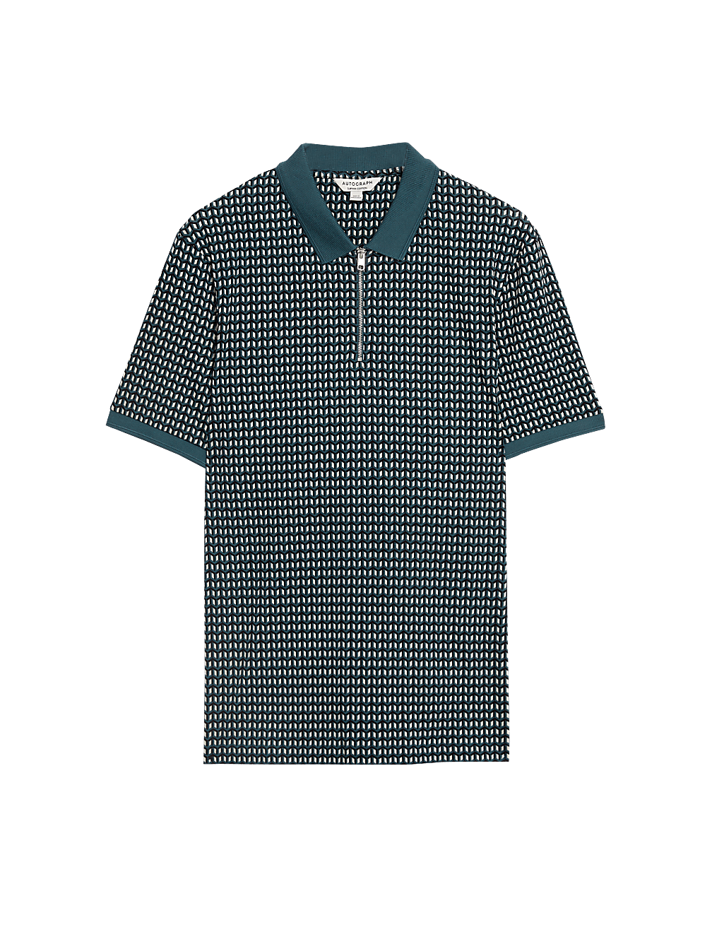 Cotton Rich Geometric Half Zip Polo Shirt