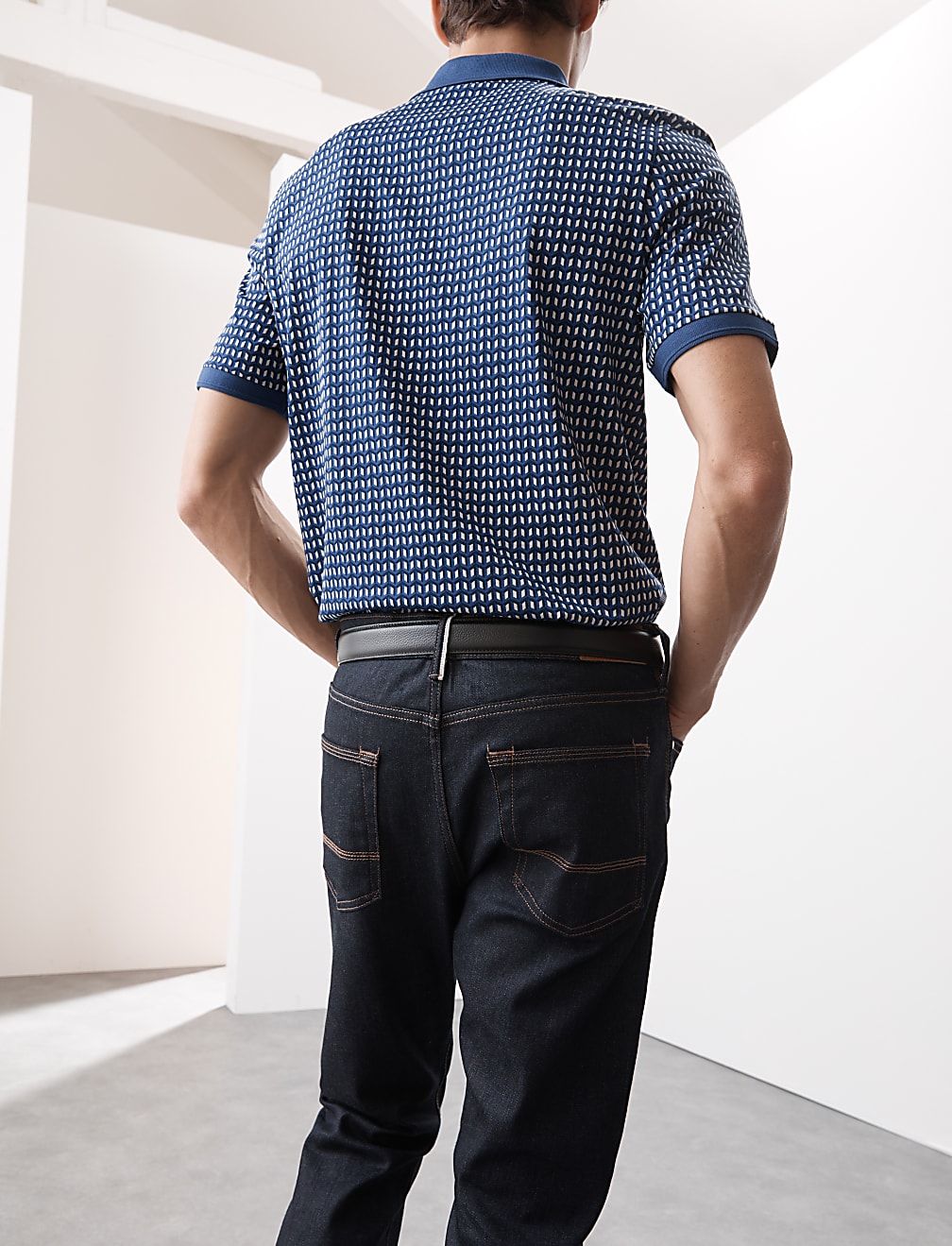Cotton Rich Geometric Half Zip Polo Shirt
