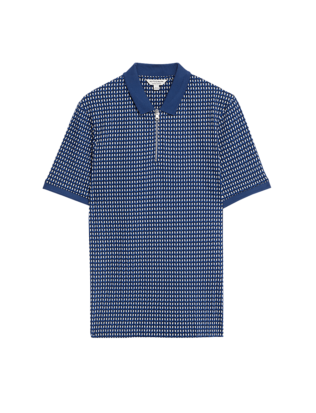 Cotton Rich Geometric Half Zip Polo Shirt