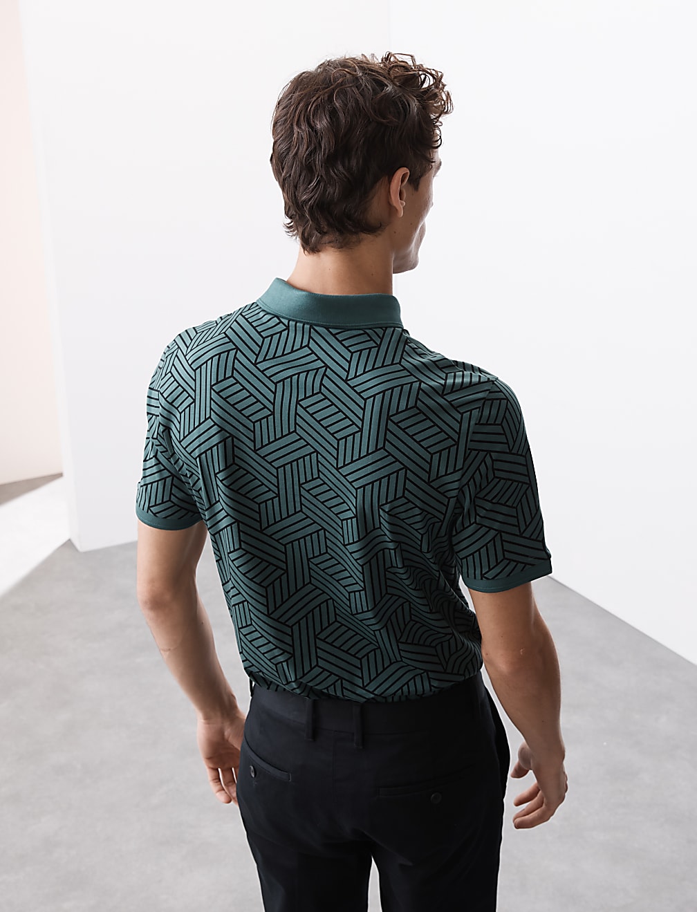 Pure Cotton Geometric Print Polo Shirt