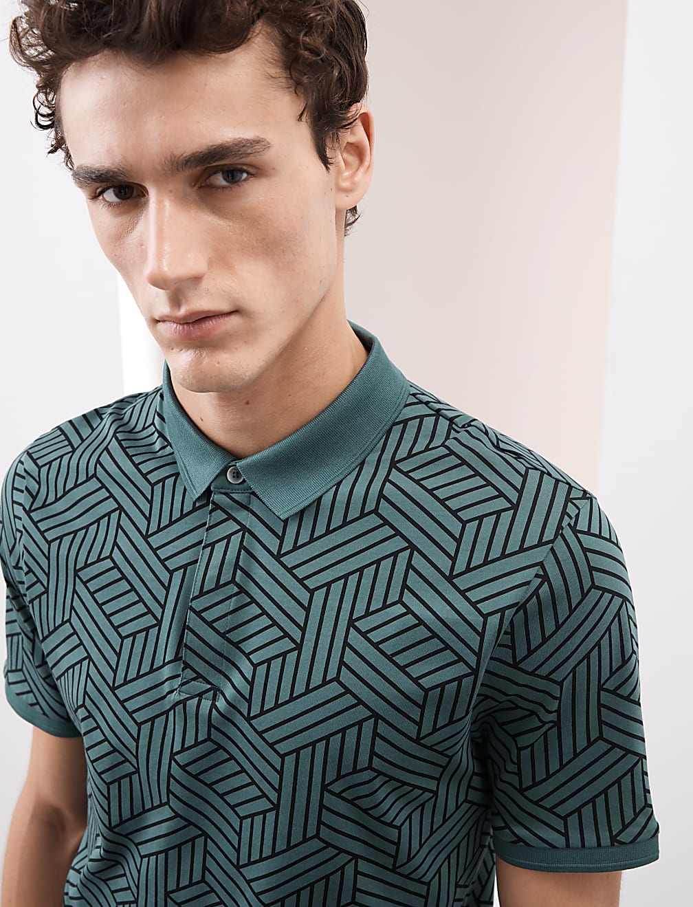 Pure Cotton Geometric Print Polo Shirt