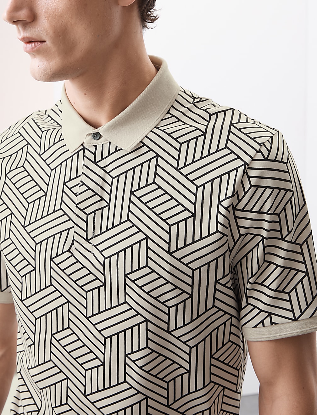 Pure Cotton Geometric Print Polo Shirt