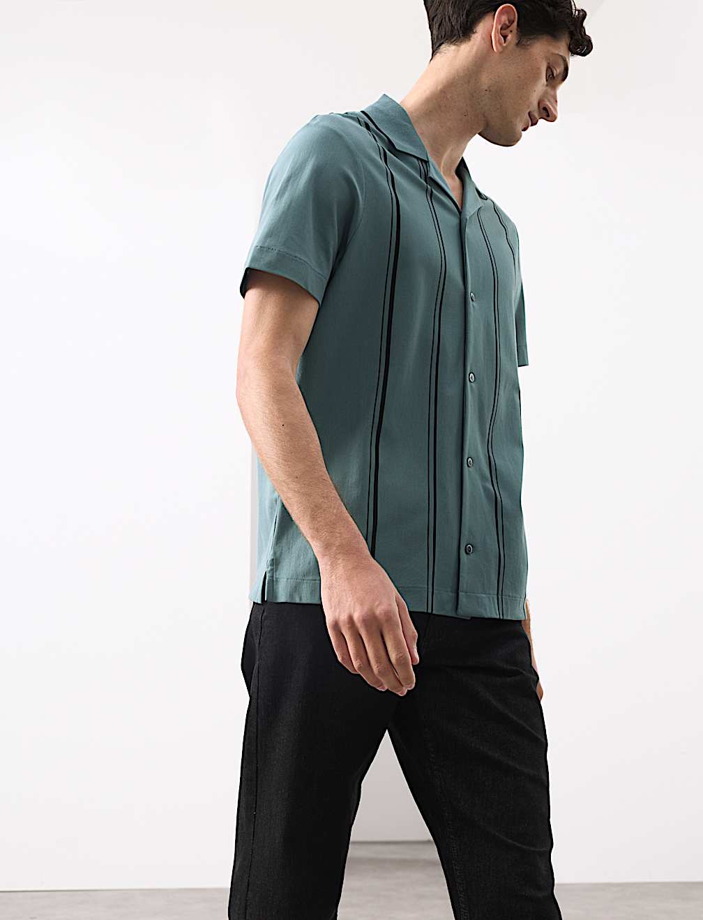 Cotton Rich Striped Revere Polo Shirt