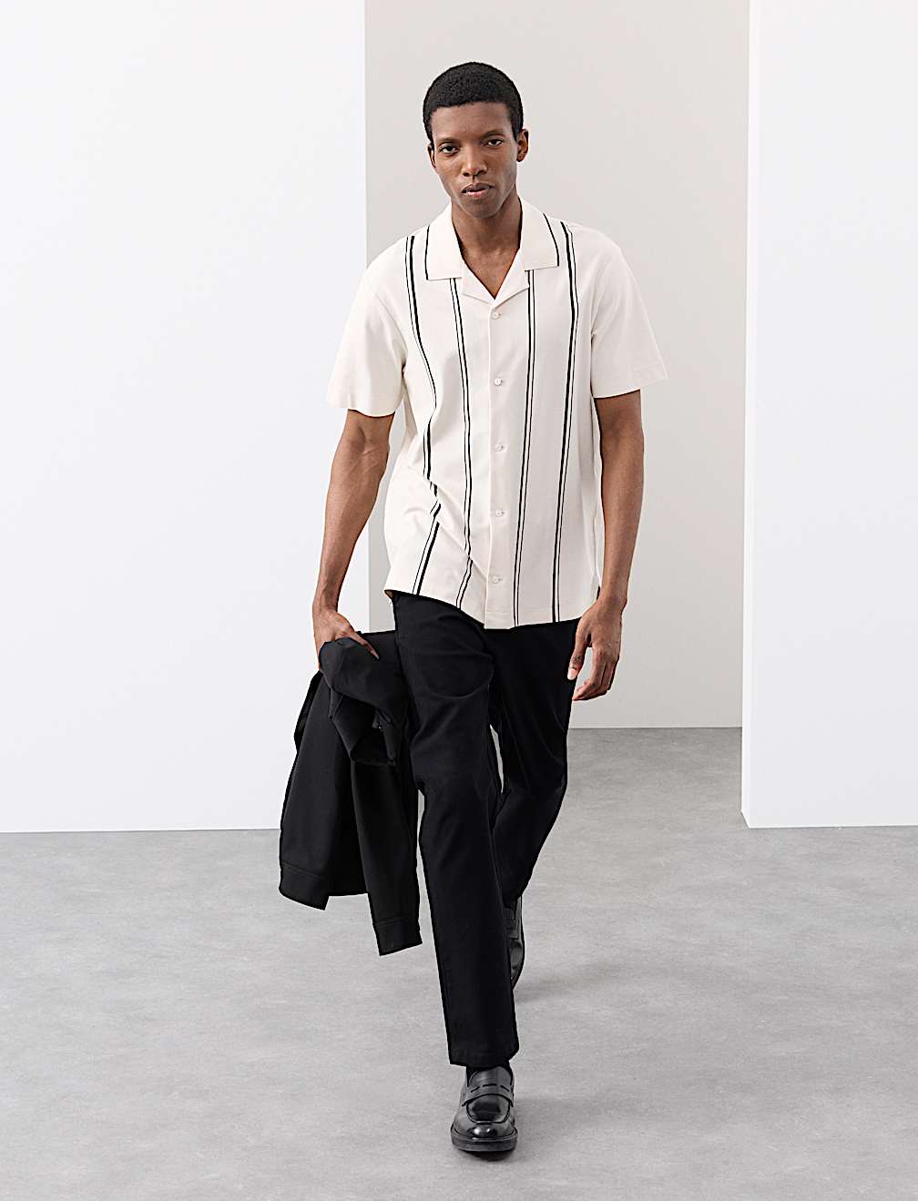 Cotton Rich Striped Revere Polo Shirt