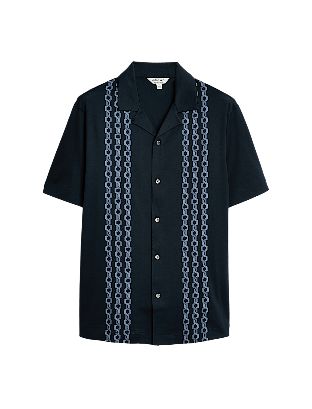 Pure Cotton Chain Print Revere Polo Shirt