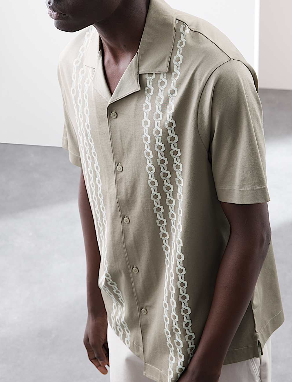 Pure Cotton Chain Print Revere Polo Shirt