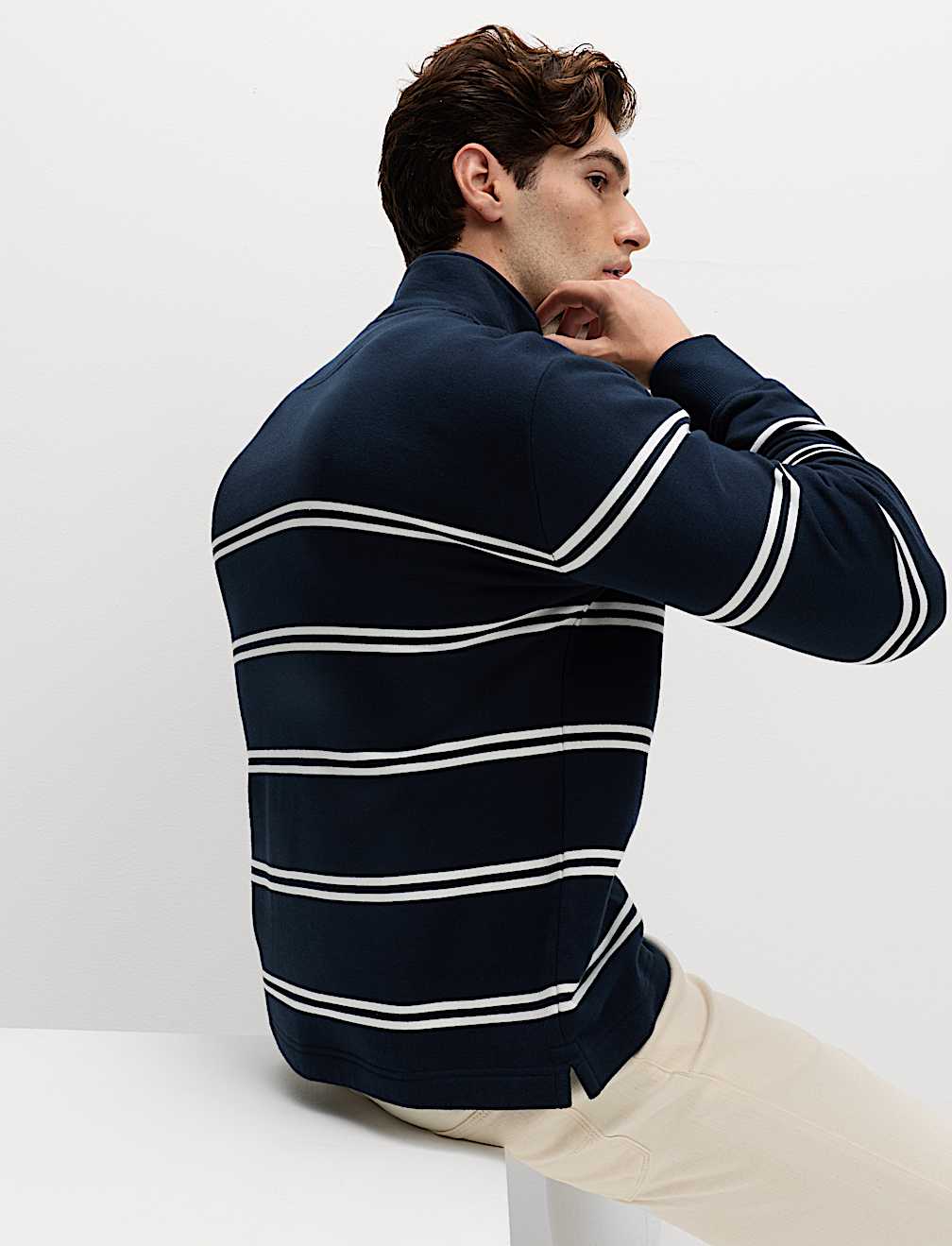 Pure Cotton Striped Half Zip Sweatshirt