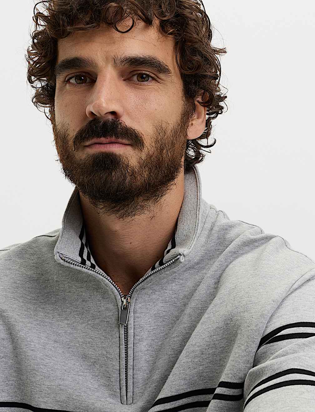 Pure Cotton Striped Half Zip Sweatshirt