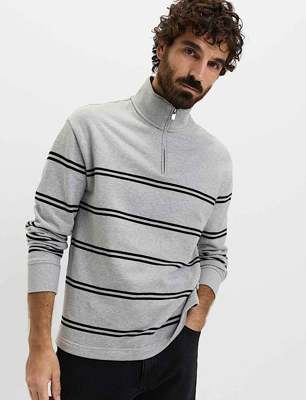 Pure Cotton Striped Half Zip Sweatshirt