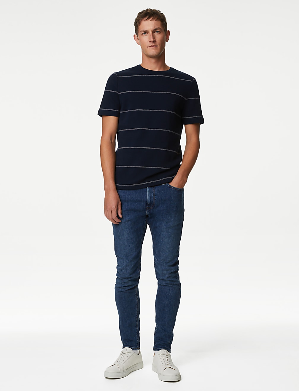 Pure Cotton Double Knit Striped T-Shirt
