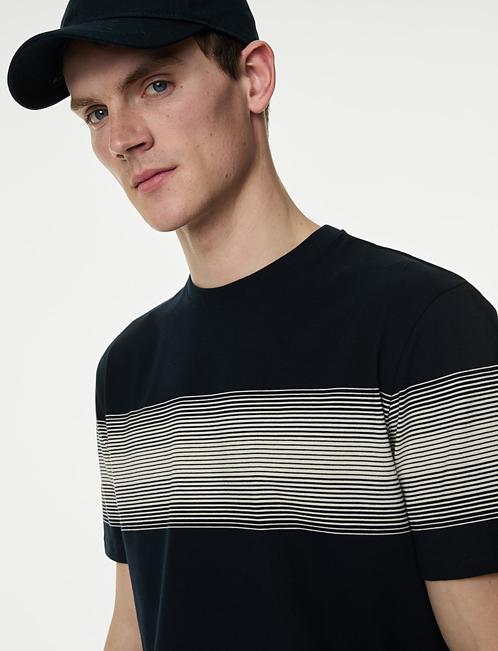 Pure Cotton Striped Crew Neck T-Shirt
