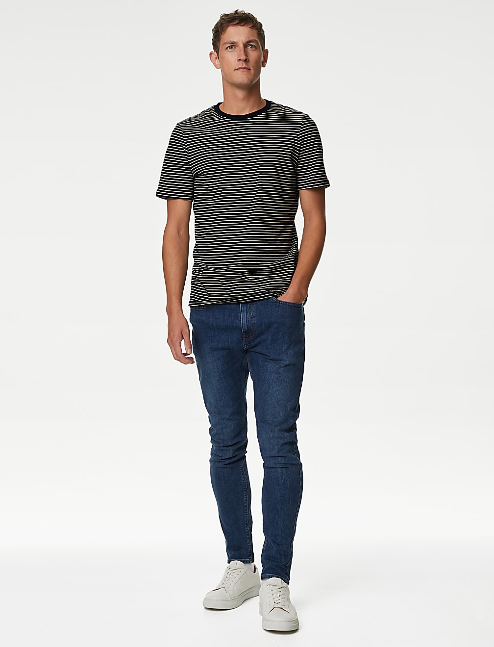 Pure Cotton Striped Crew Neck T-Shirt