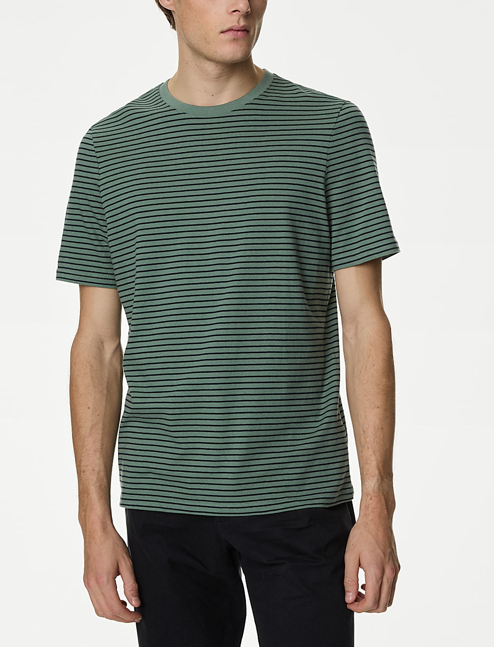 Pure Cotton Striped Crew Neck T-Shirt
