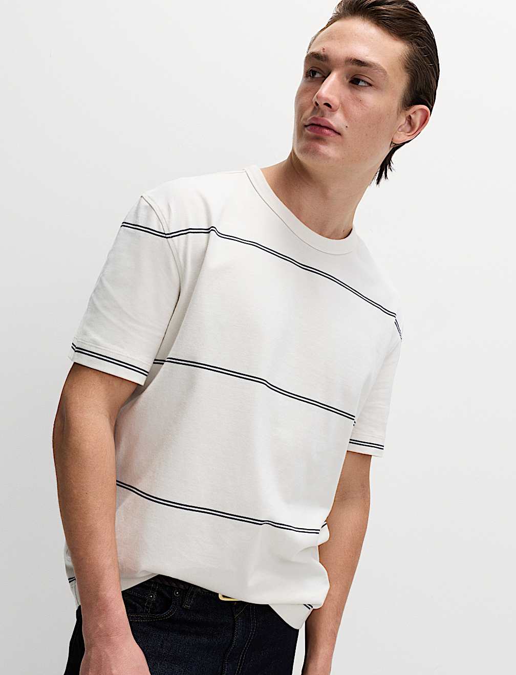 Pure Cotton Striped Relaxed Crew Neck T-Shirt