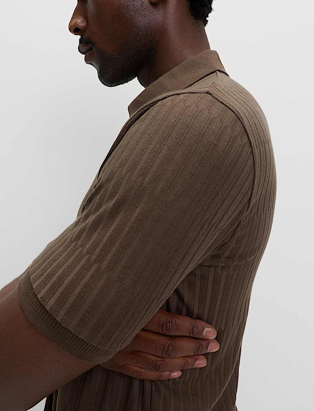 Cotton Rich Jacquard Zip Up Polo Shirt