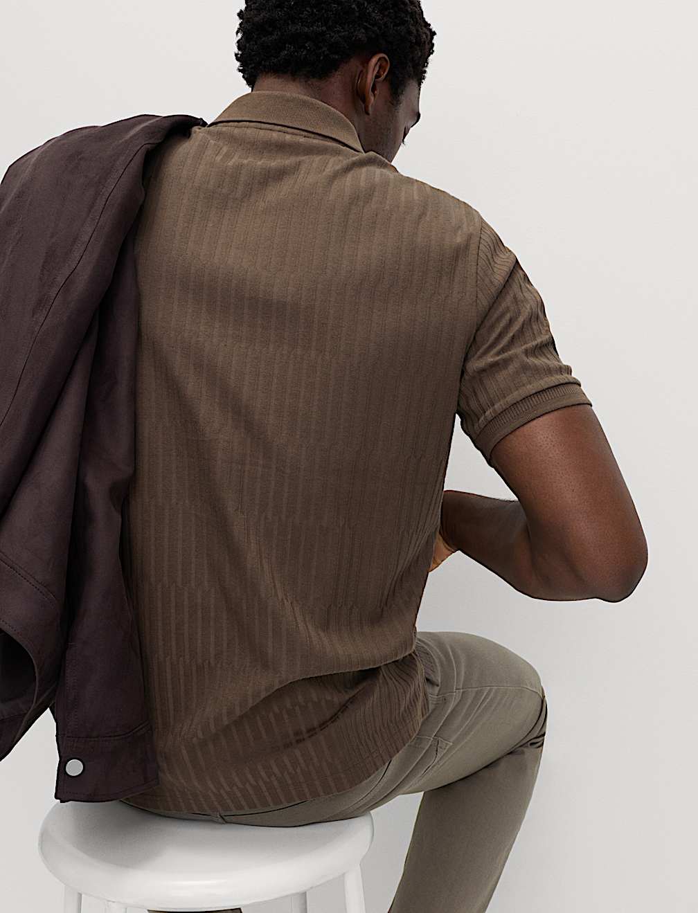 Cotton Rich Jacquard Zip Up Polo Shirt