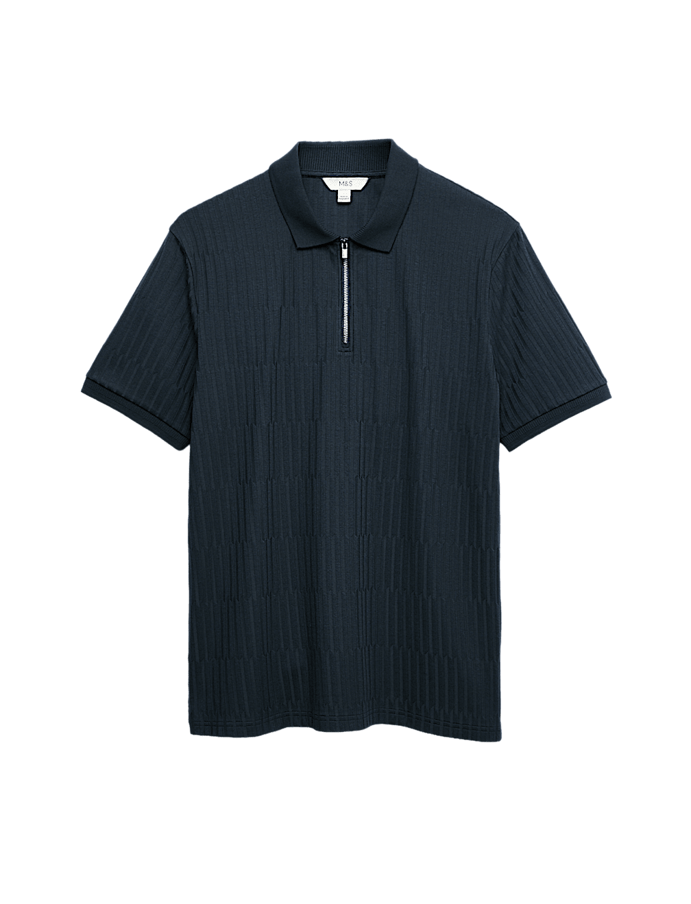 Cotton Rich Jacquard Zip Up Polo Shirt