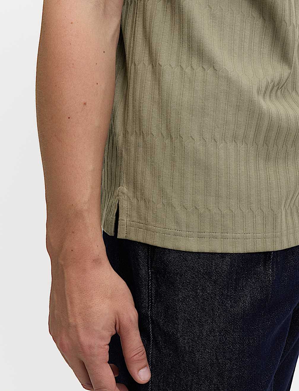 Cotton Rich Jacquard Zip Up Polo Shirt