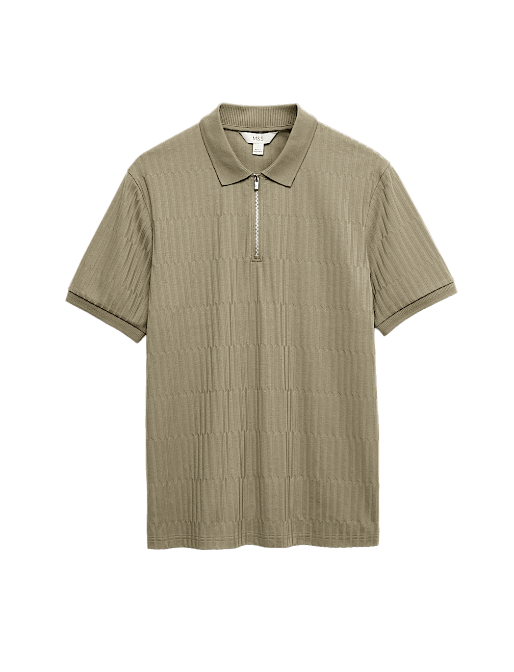 Cotton Rich Jacquard Zip Up Polo Shirt