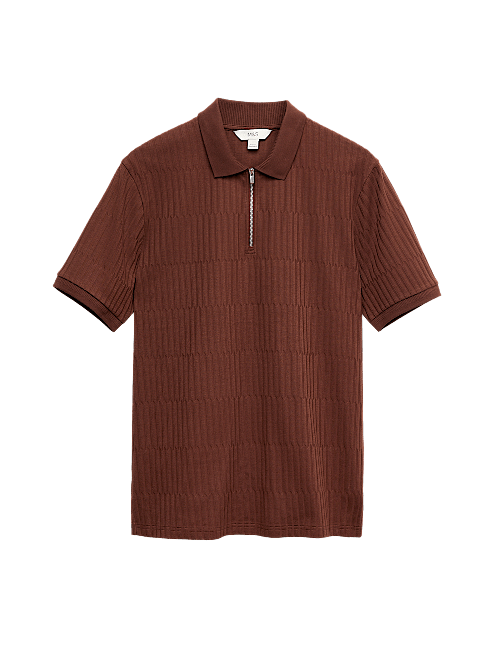 Cotton Rich Jacquard Zip Up Polo Shirt