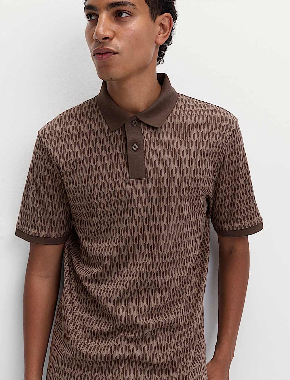 Pure Cotton Geometric Print Polo