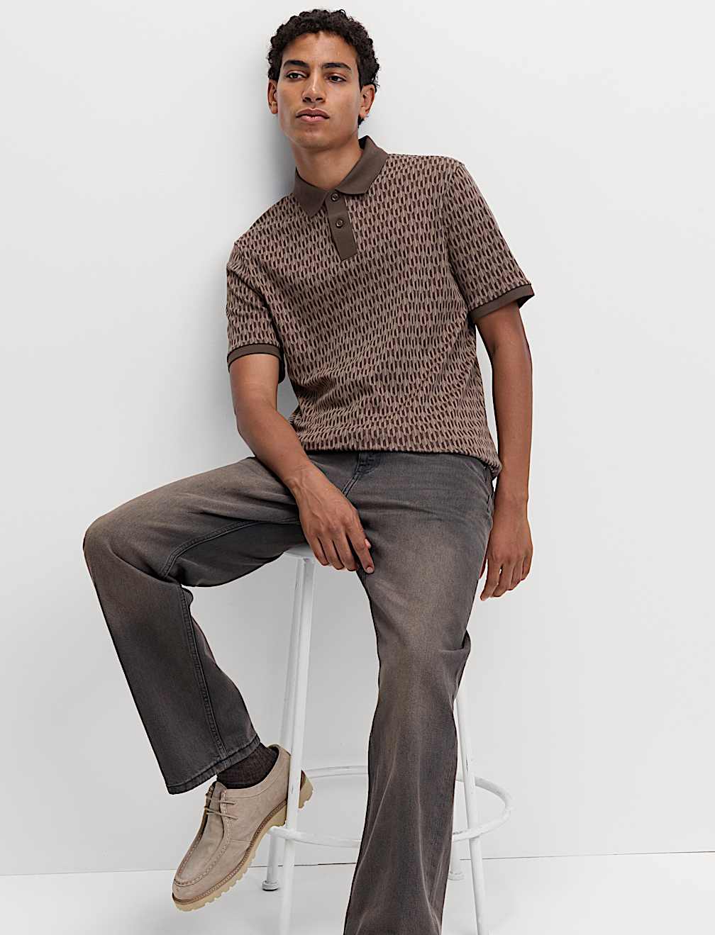 Pure Cotton Geometric Print Polo