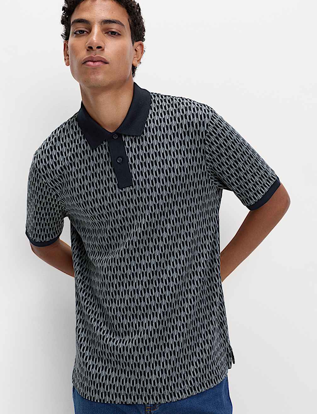 Pure Cotton Geometric Print Polo
