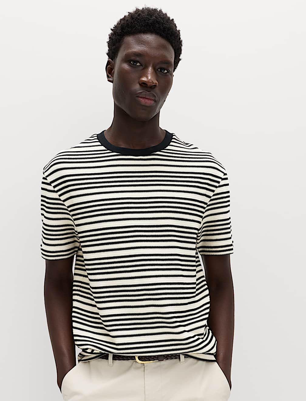 Relaxed Fit Cotton Rich Textured Striped T-Shirt
