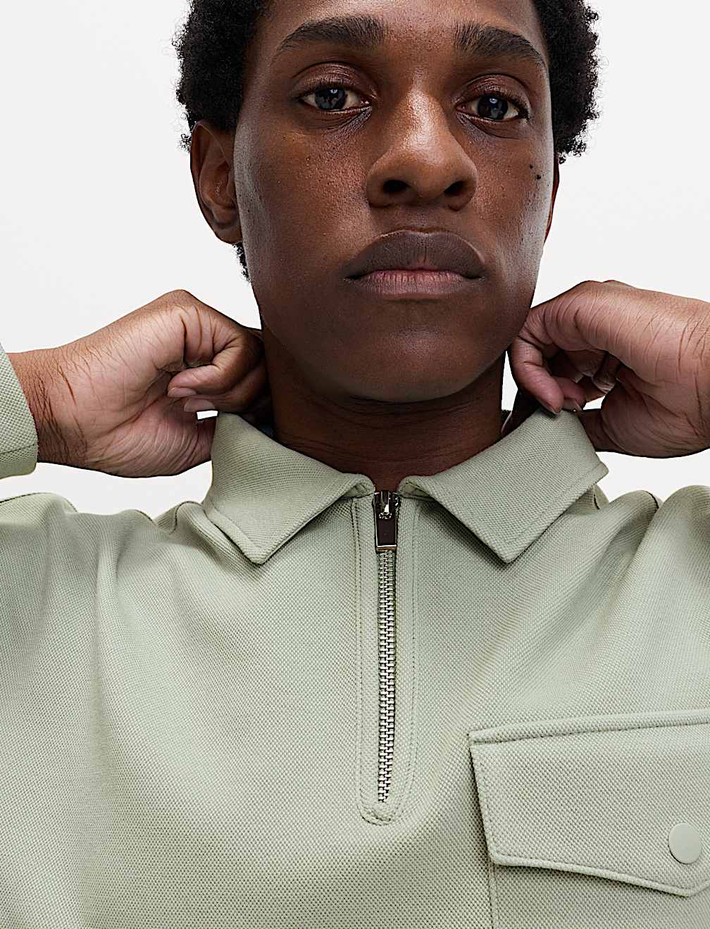 Cotton Blend Pique Half Zip Top