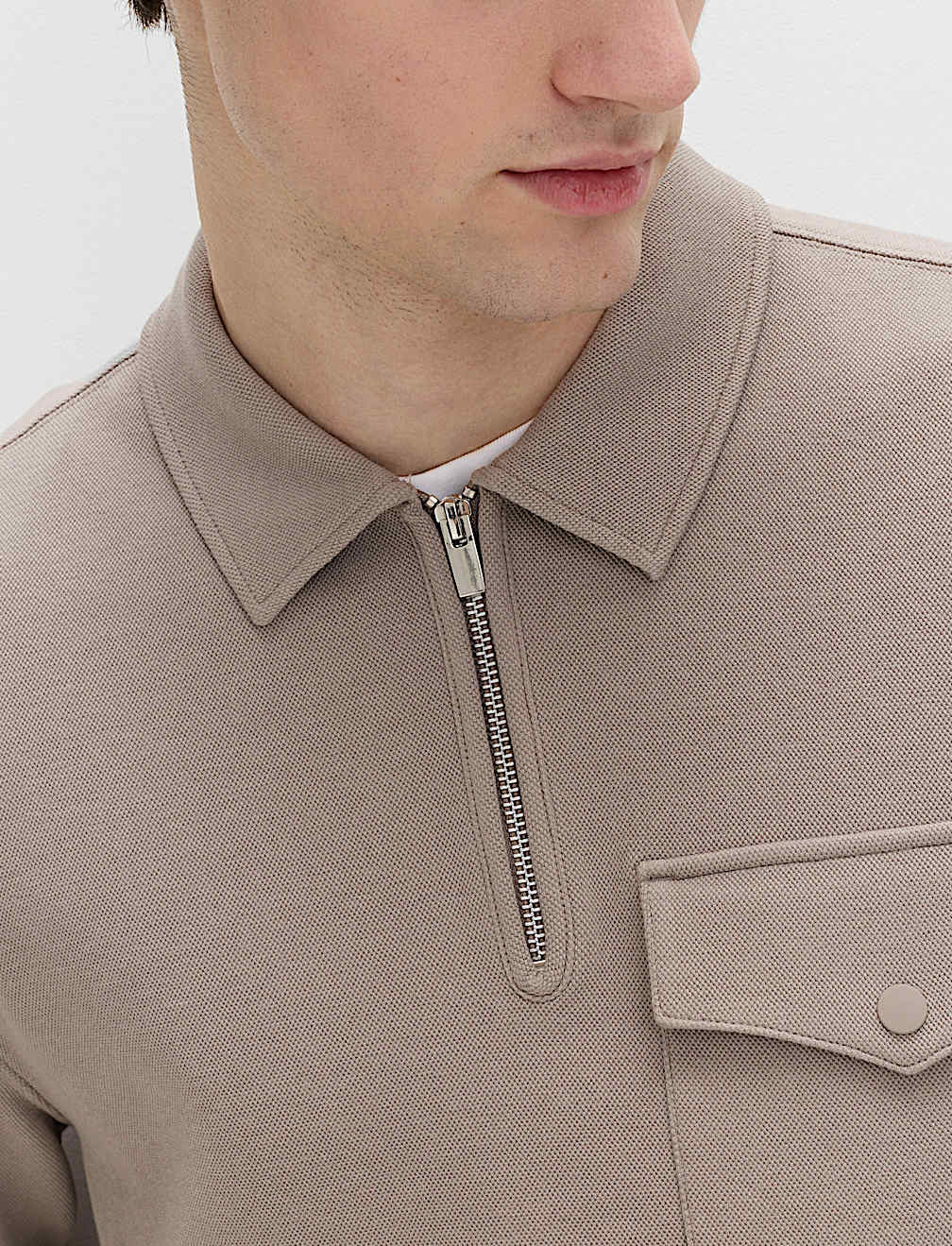 Cotton Blend Pique Half Zip Top