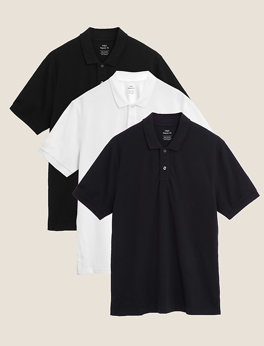 3 Pack Pure Cotton Polo Shirts