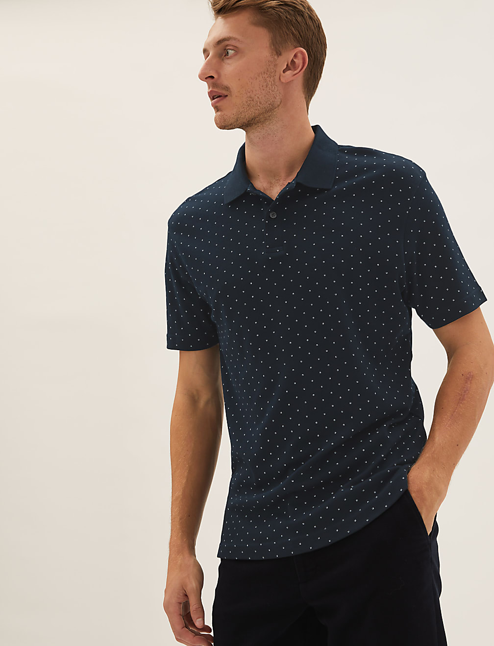 Pure Cotton Geo Print Polo Shirt